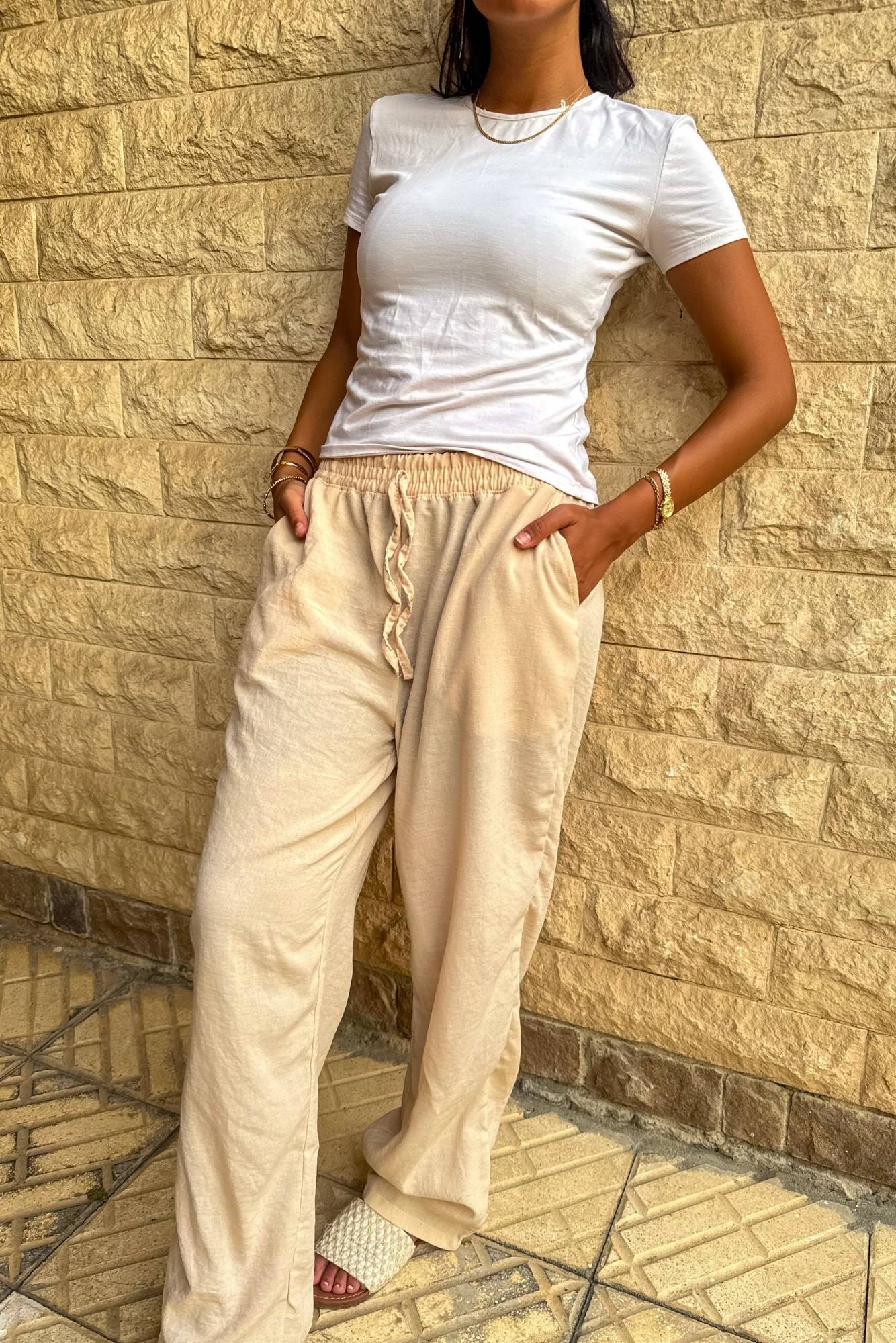Beige Linen Pants