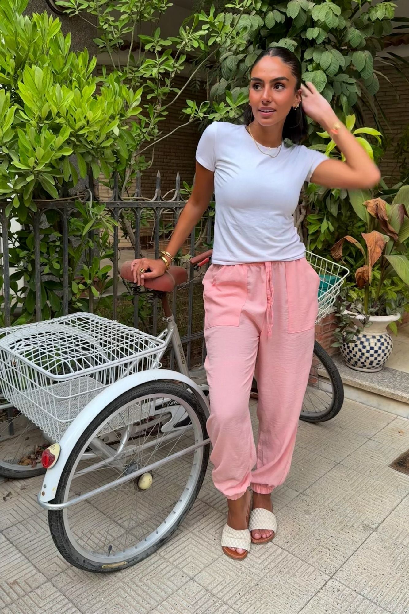 Pink Elastic Linen Pants