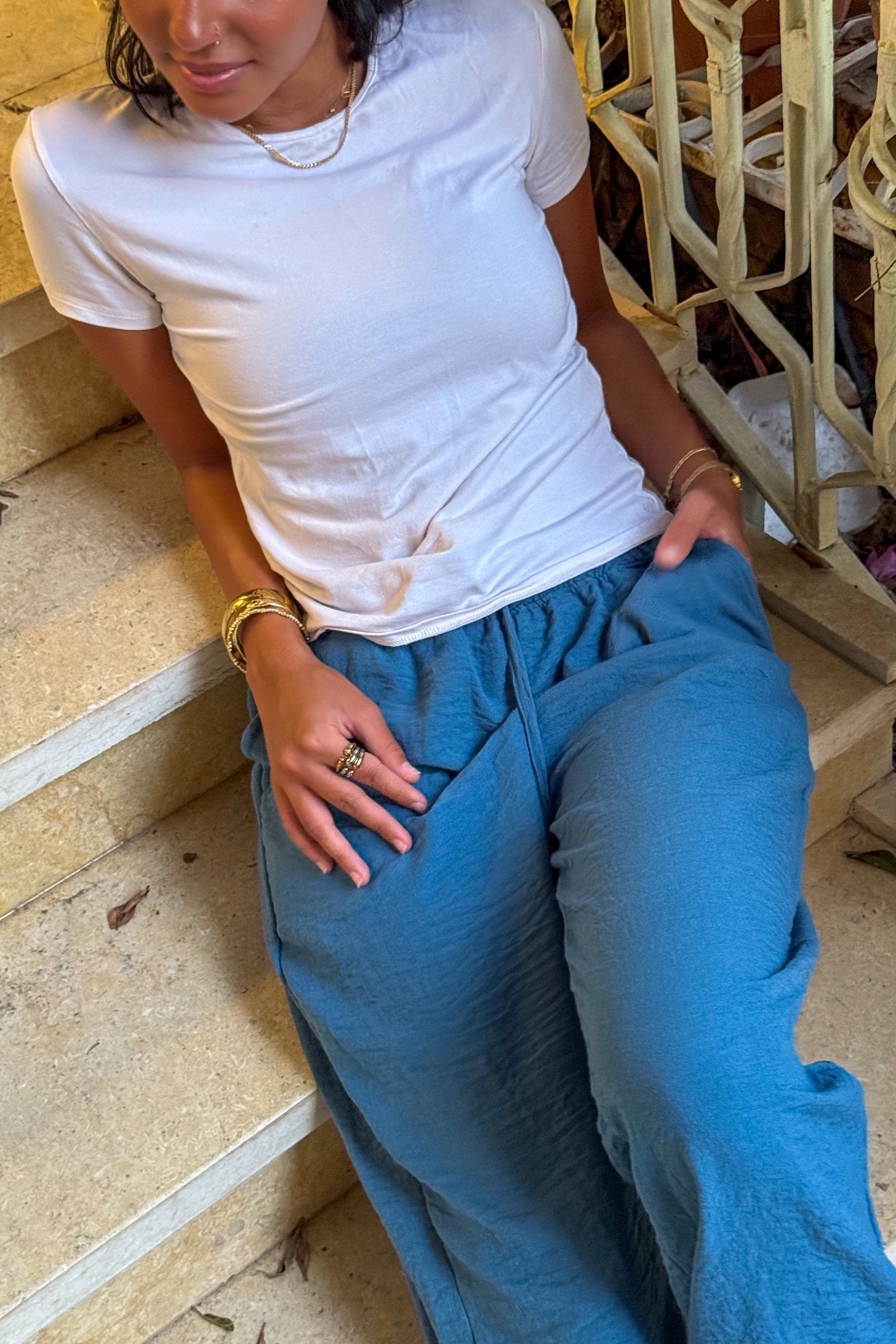 Turquoise  Linen Pants