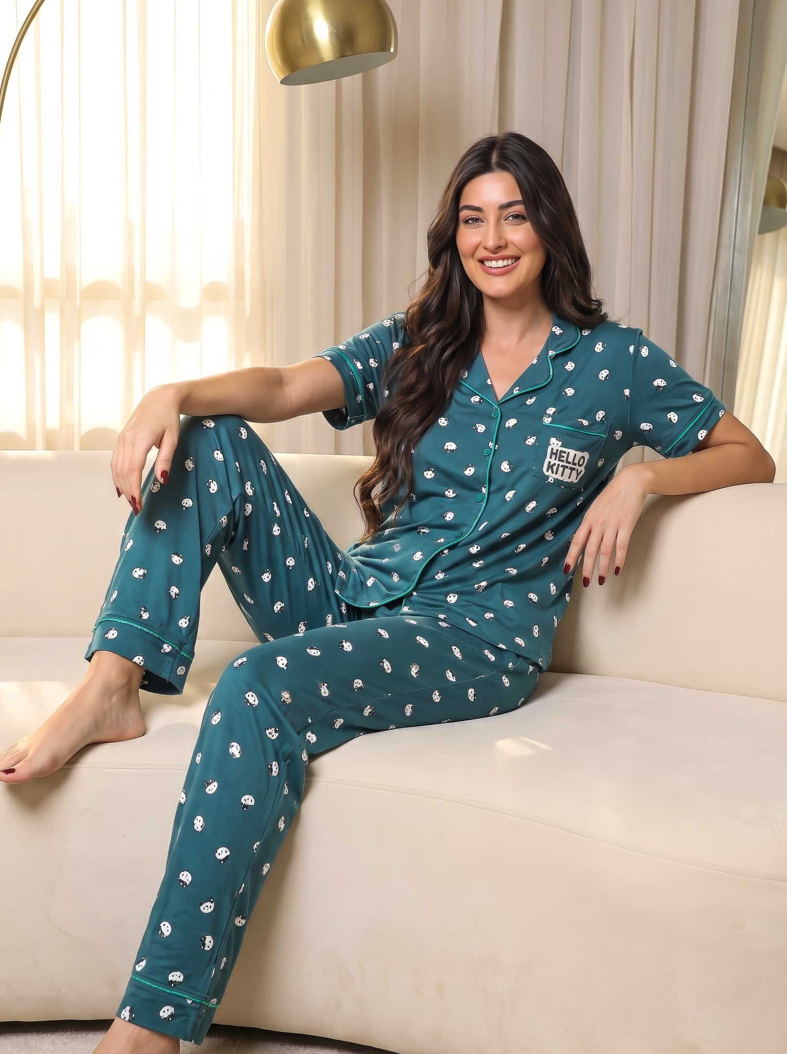 Kitty Buttoned Pajama Set