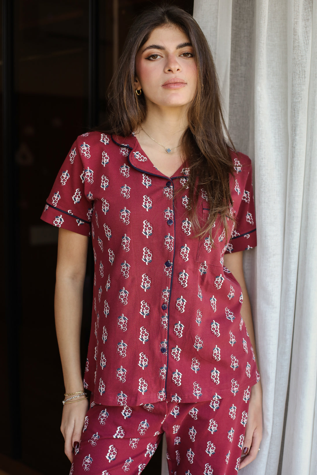 Cherry  Buttoned Pajama set