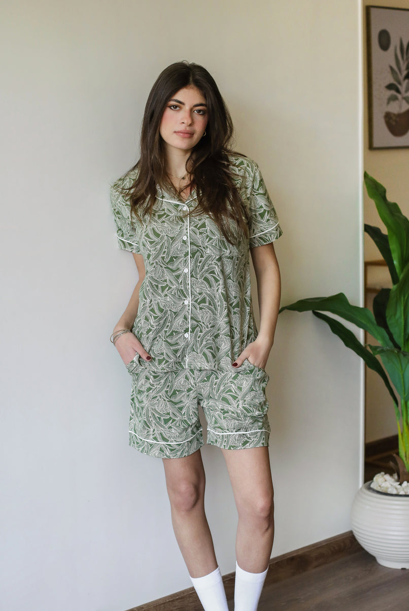 Olive Leaf Pajama Shorts
