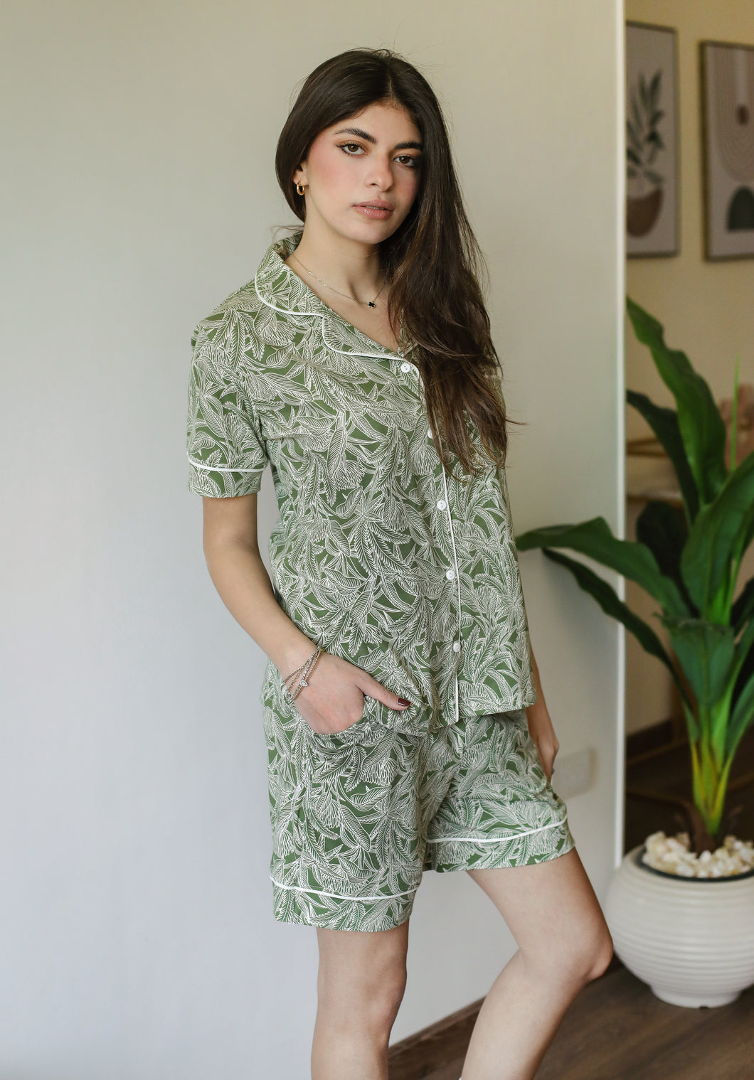 Olive Leaf Pajama Shorts