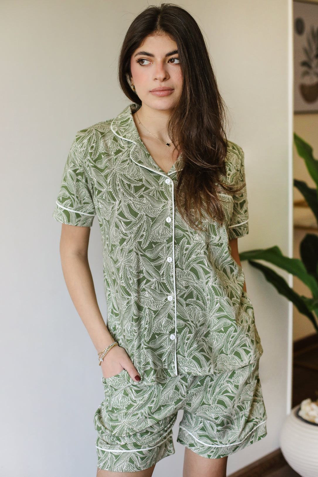 Olive Leaf Pajama Shorts