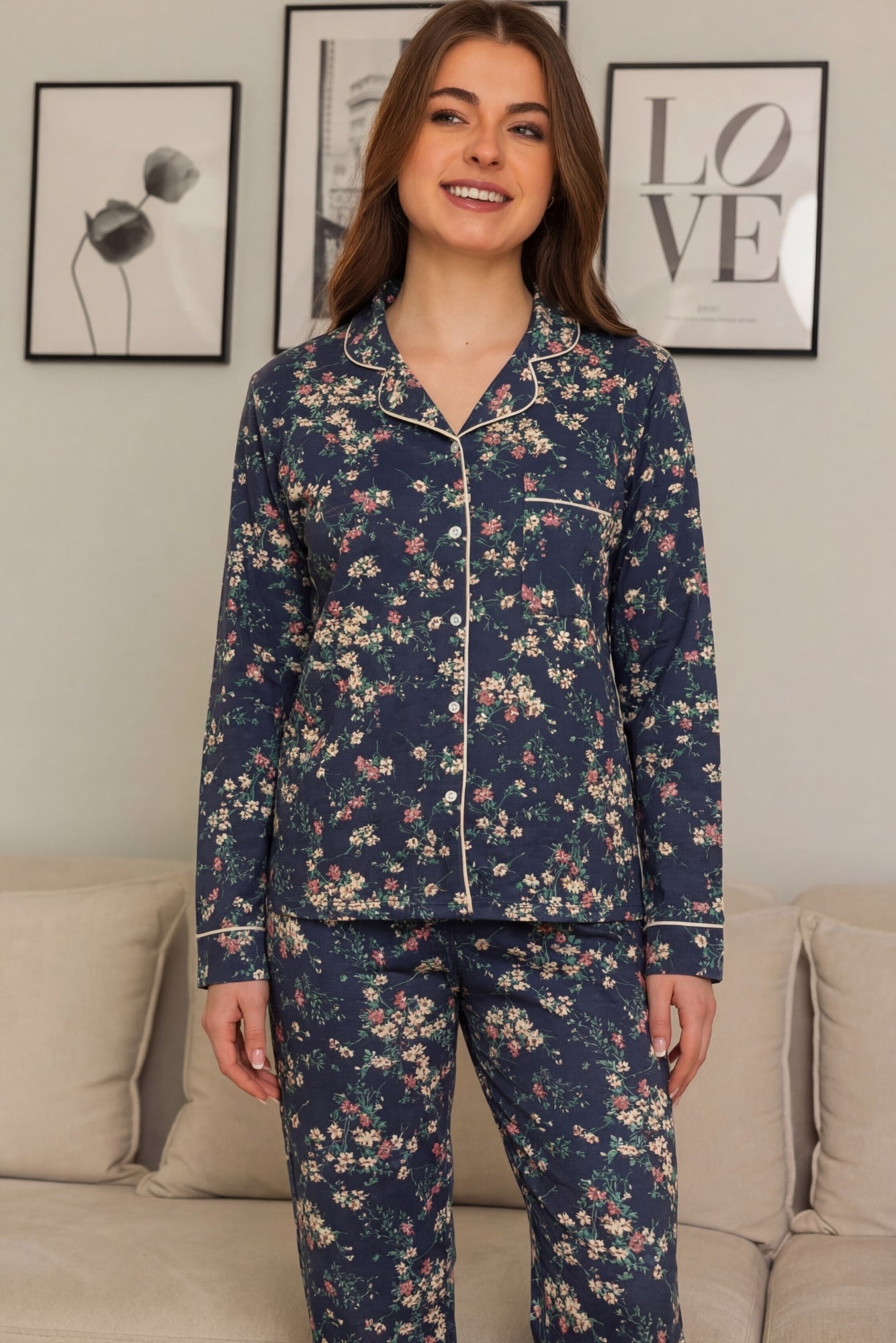 Navy Garden Pajama Set