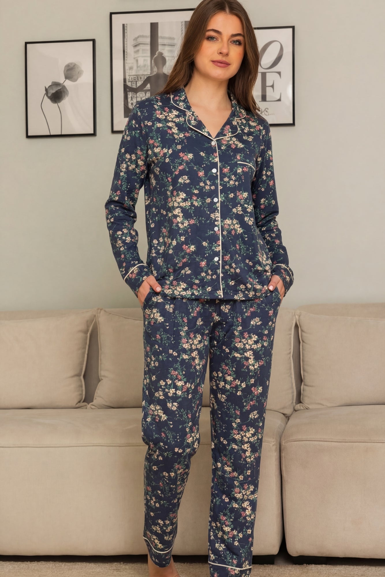 Navy Garden Pajama Set