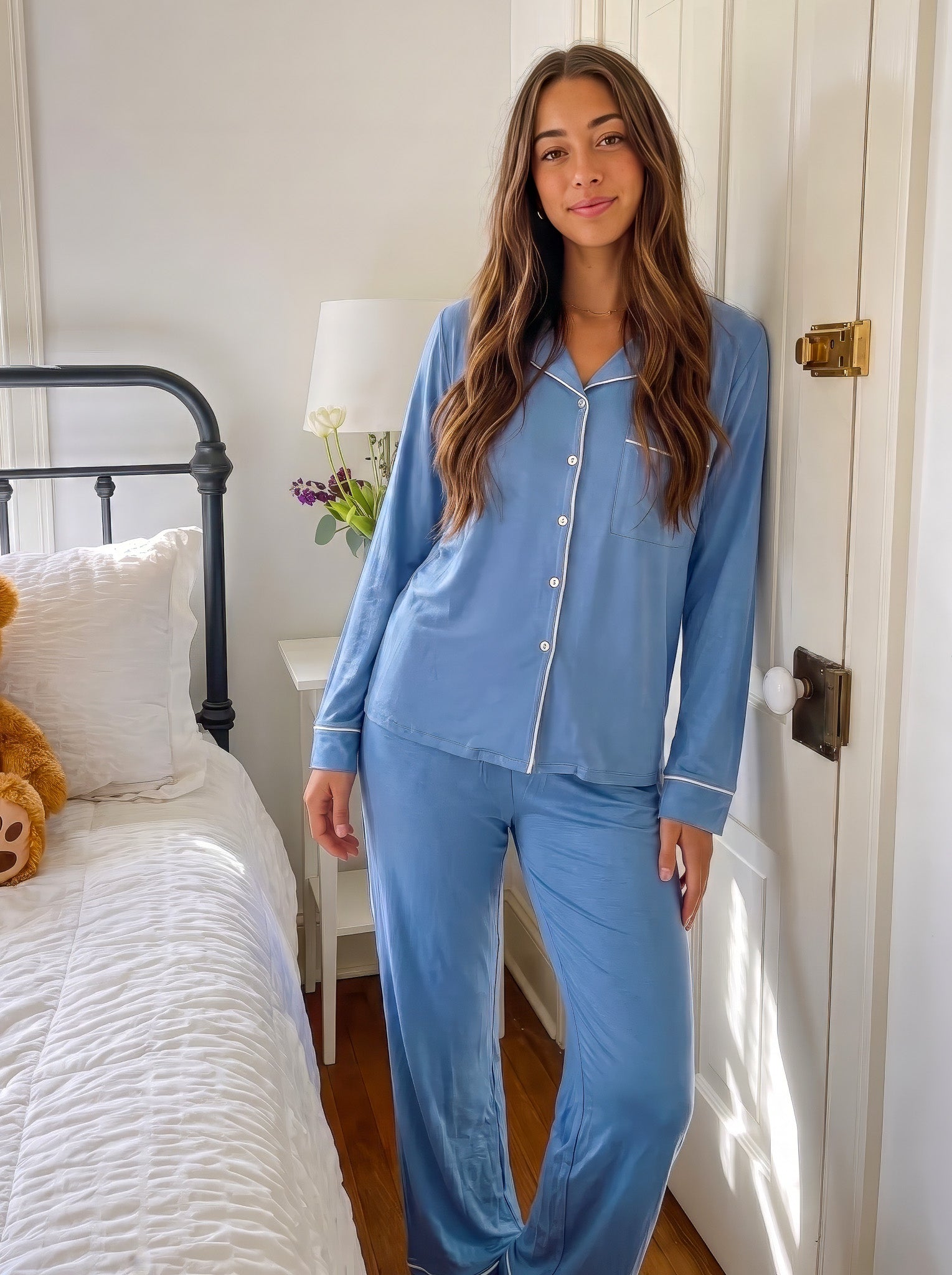 Blue buttoned Pajama Set