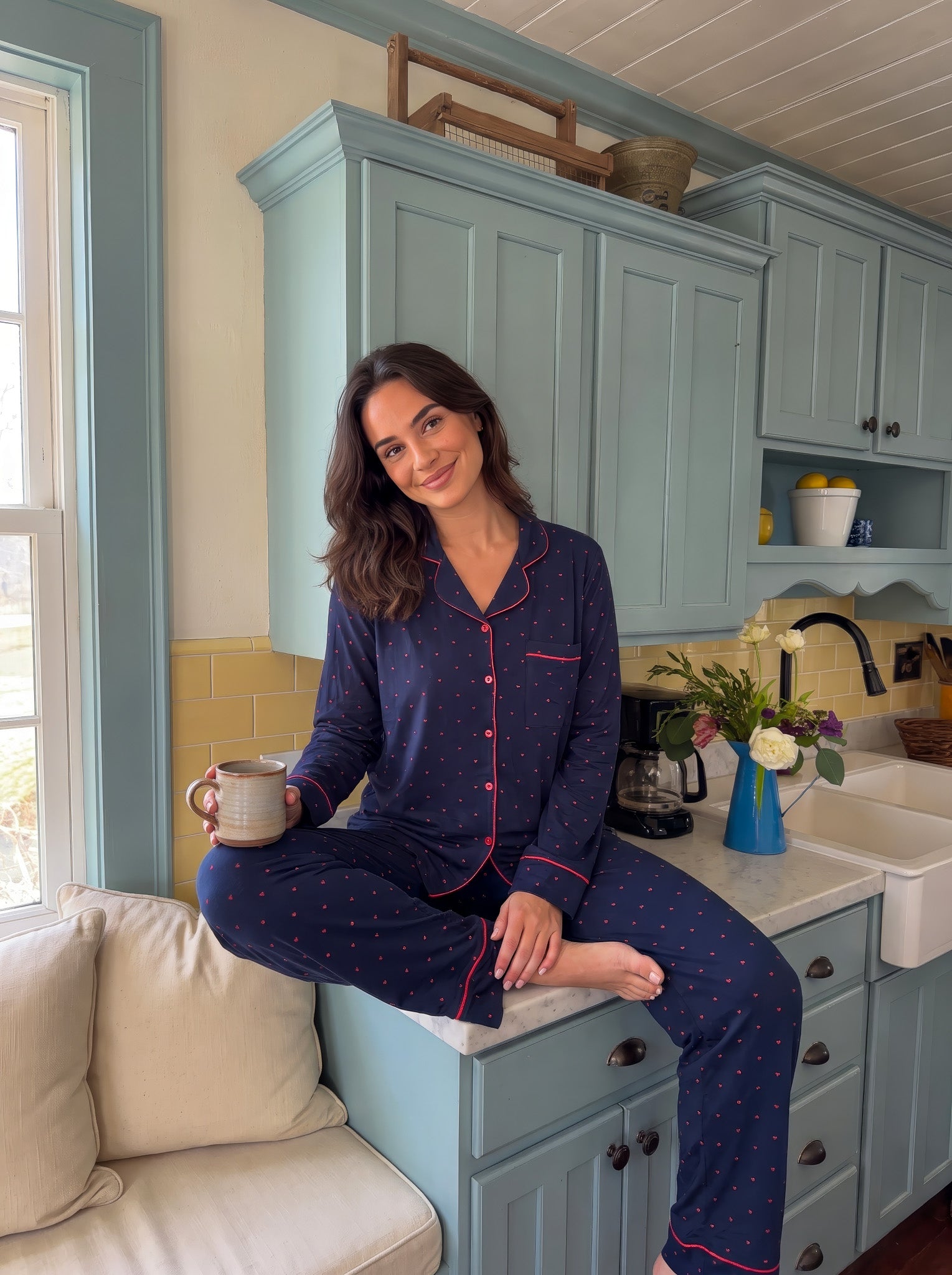 Polka-Dot Buttoned Pajama Set