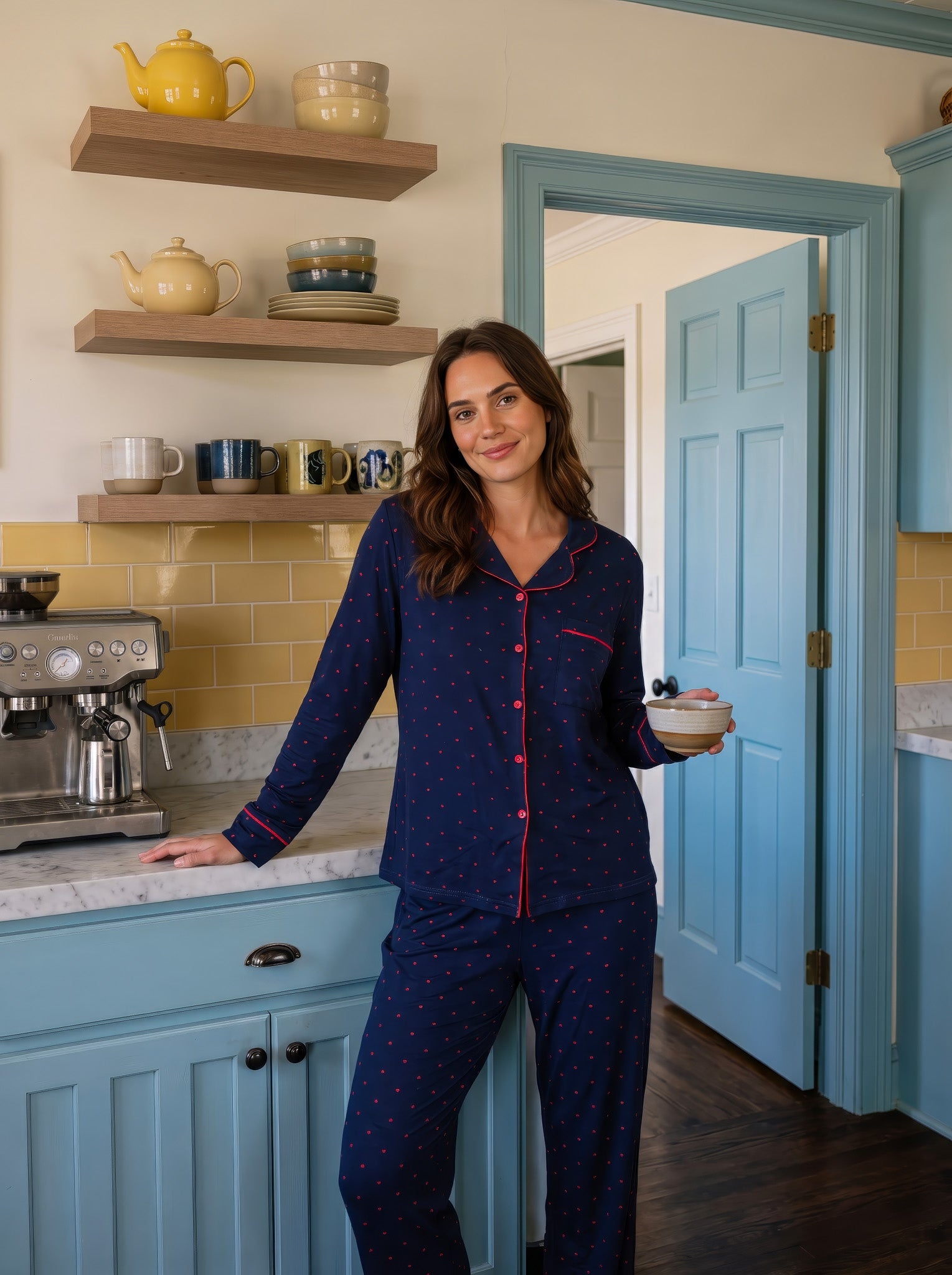 Polka-Dot Buttoned Pajama Set