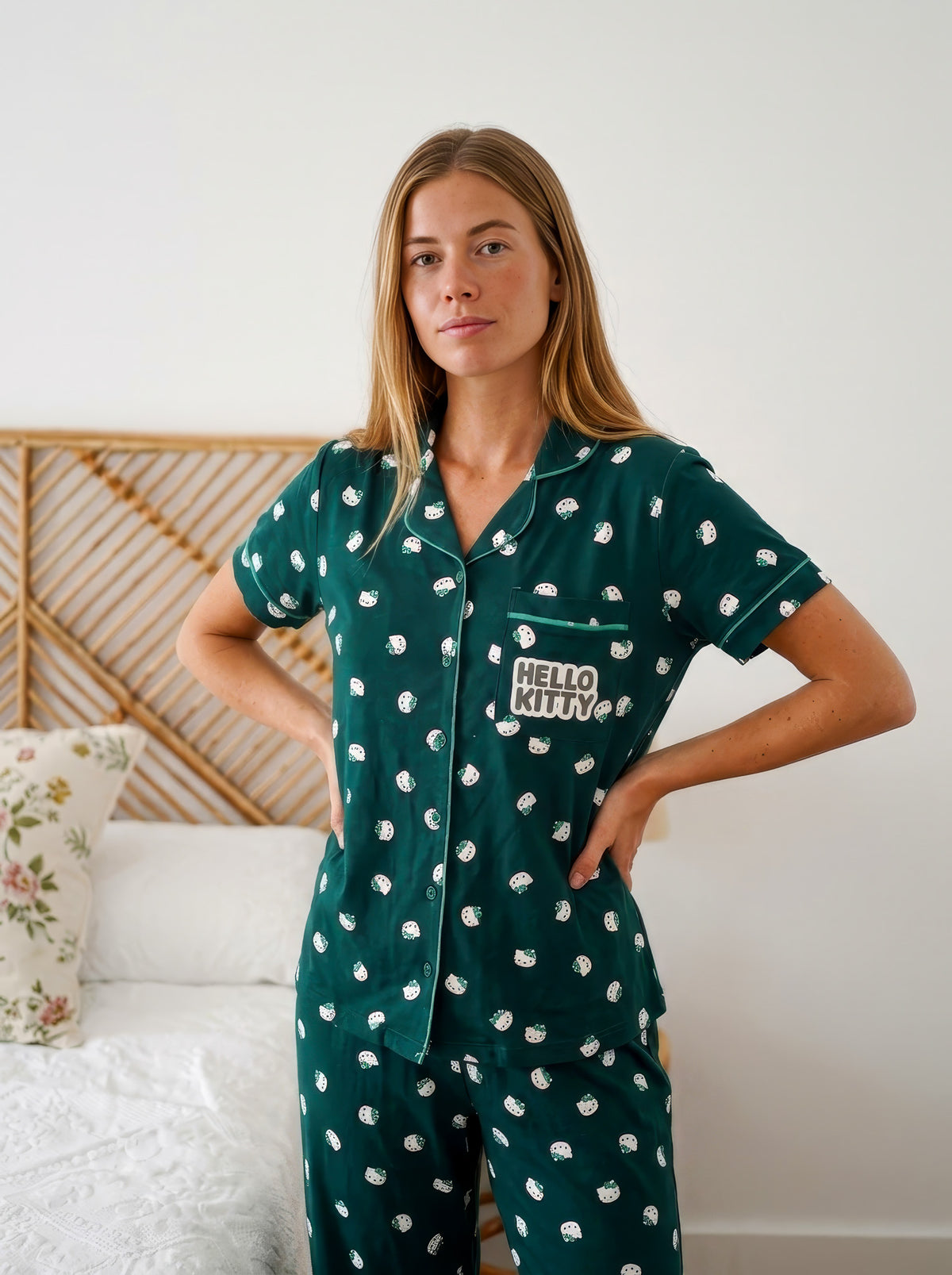 Kitty Buttoned Pajama Set
