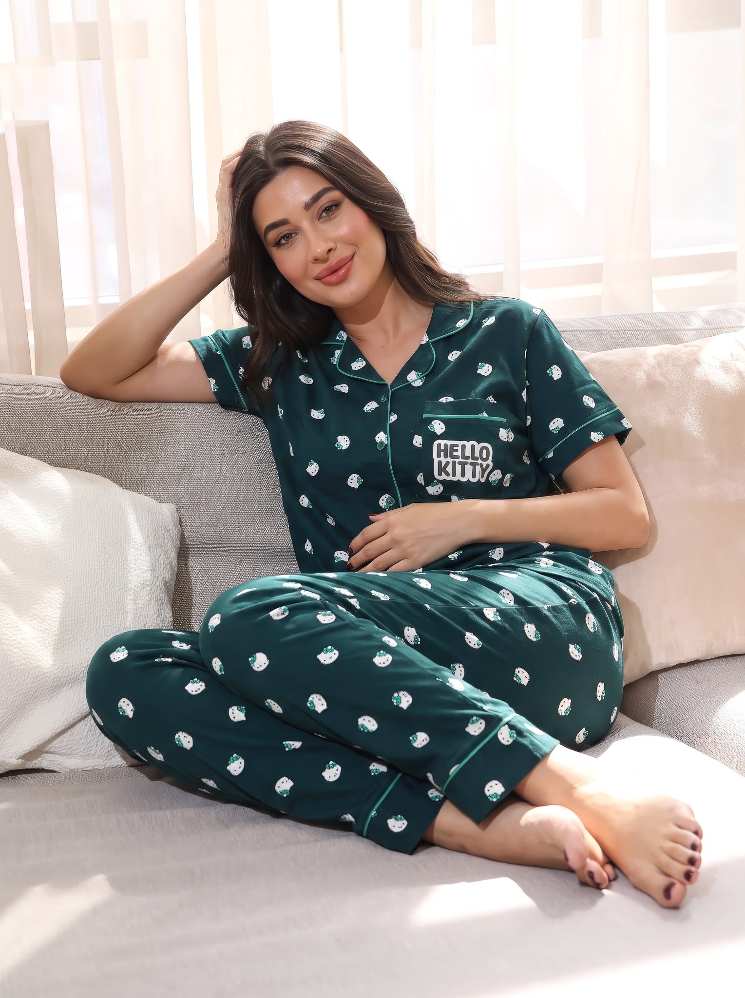 Kitty Buttoned Pajama Set