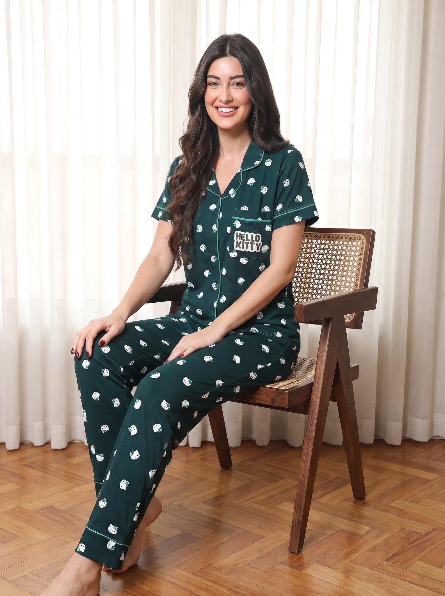 Kitty Buttoned Pajama Set