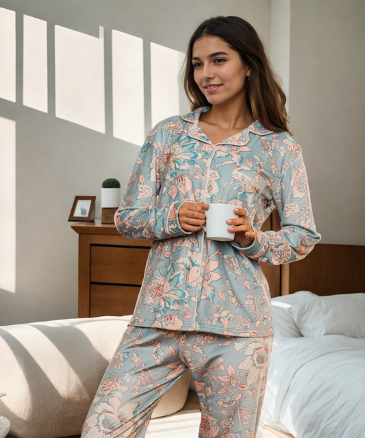 Floral buttoned pajamas