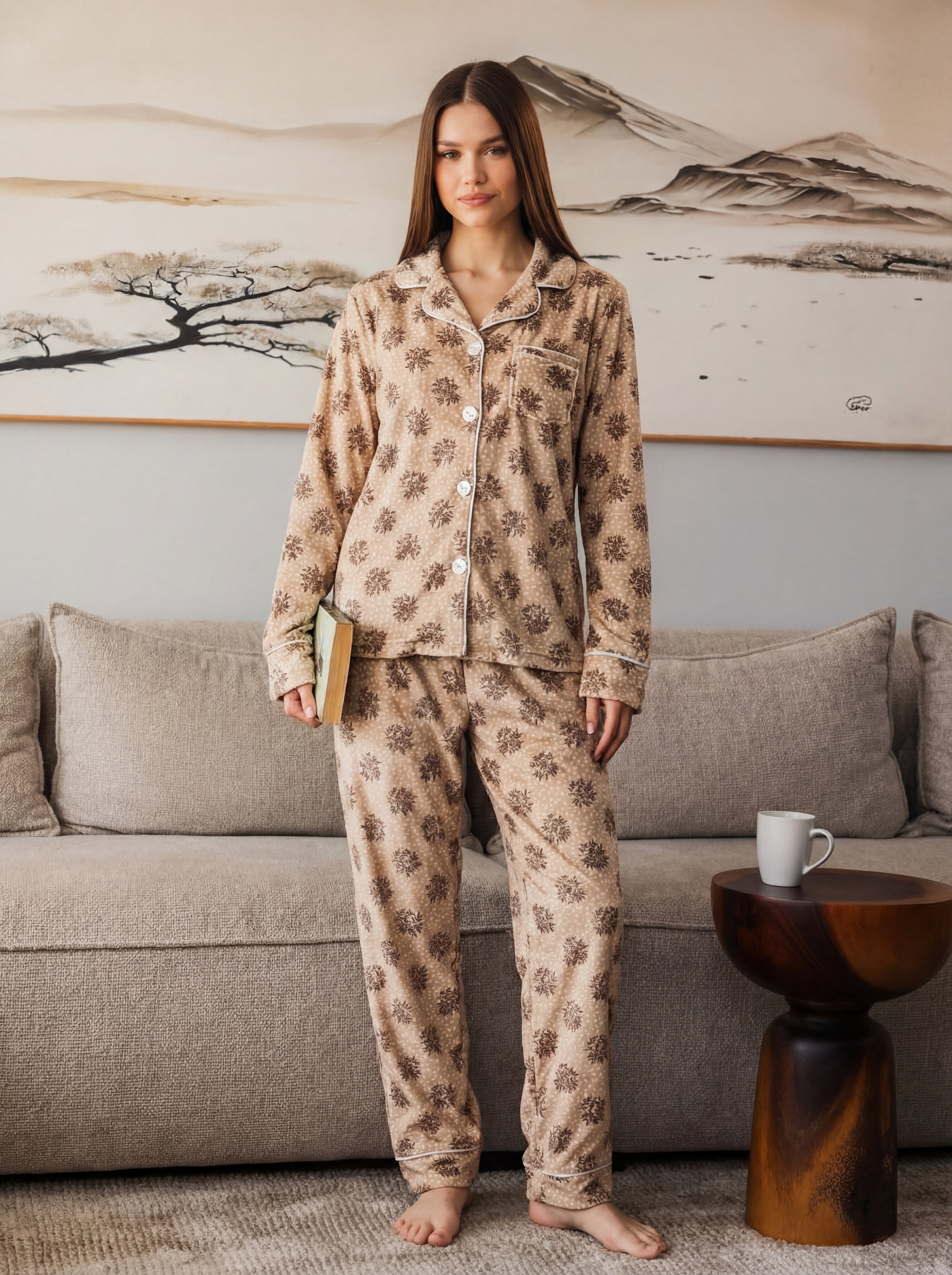 Brown Buttoned Pajama Set