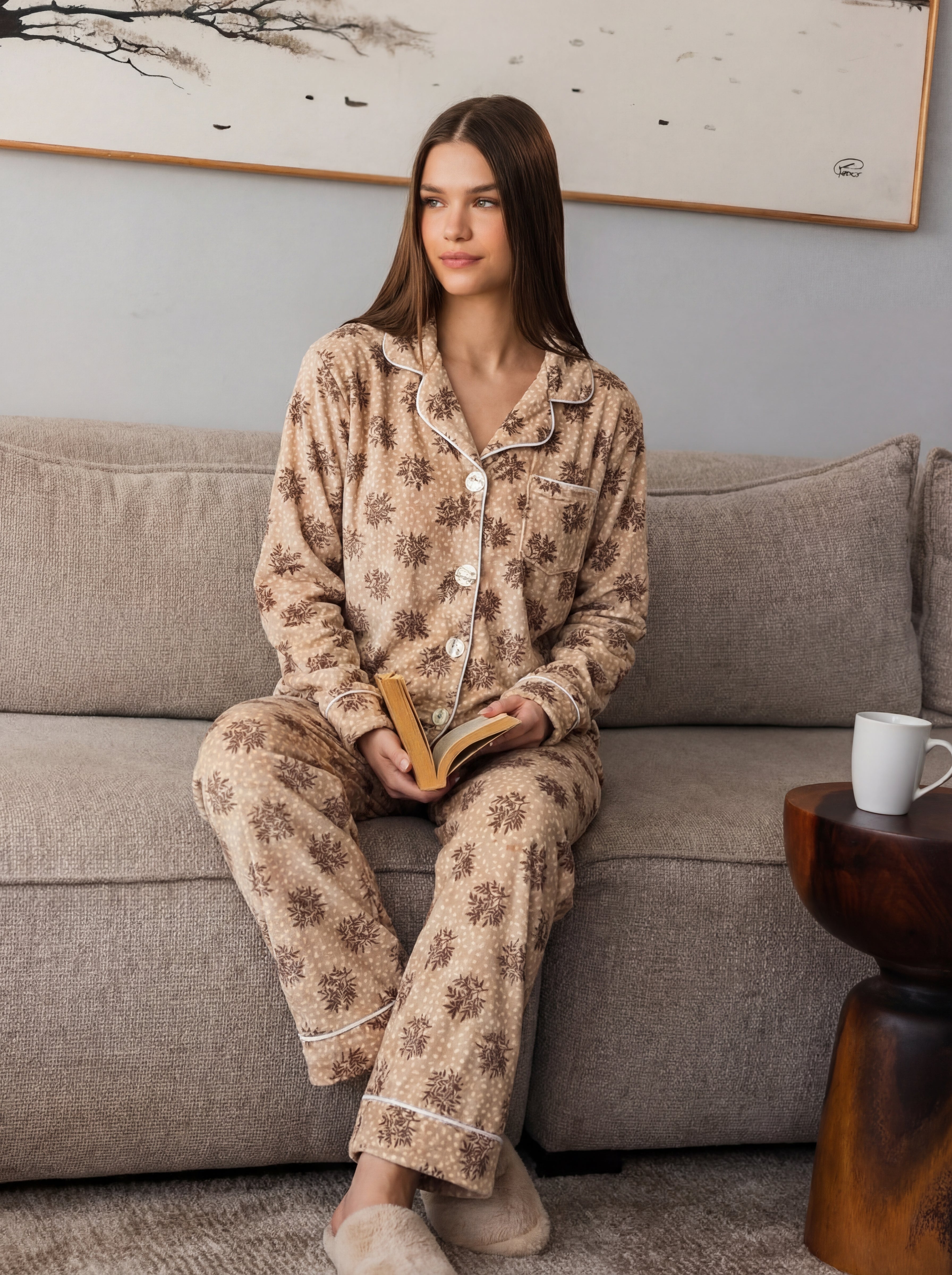 Brown Buttoned Pajama Set