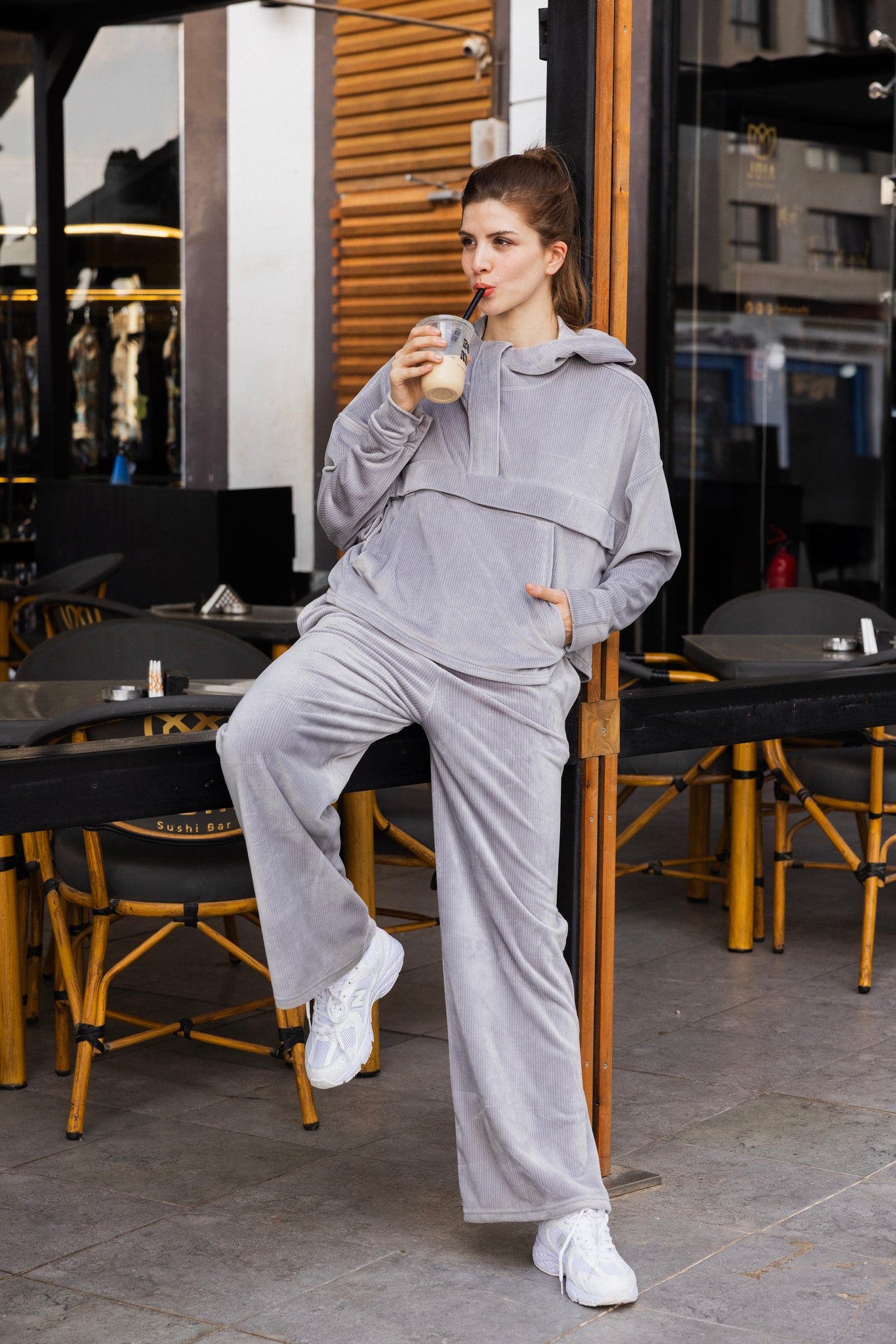 velvet grey pajama set