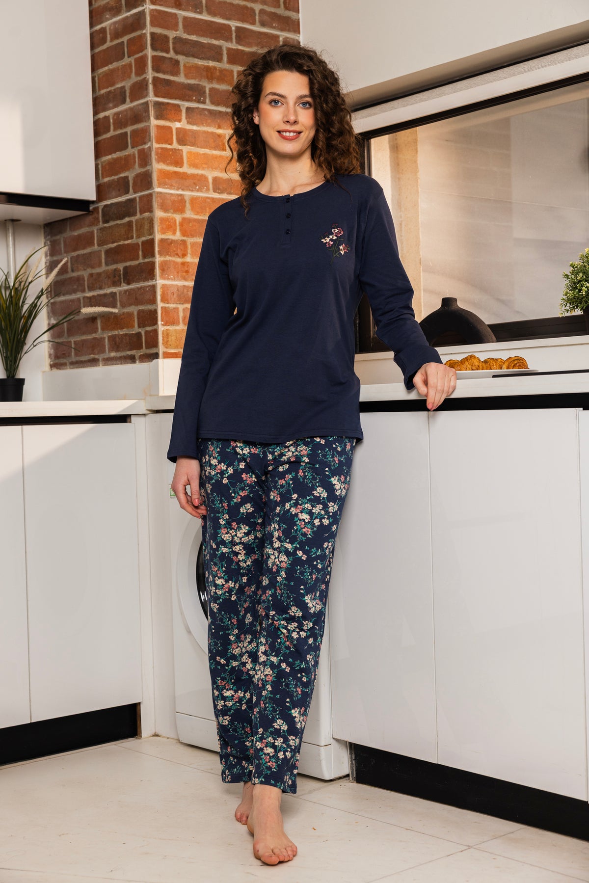 Navy Flower Pajama Set