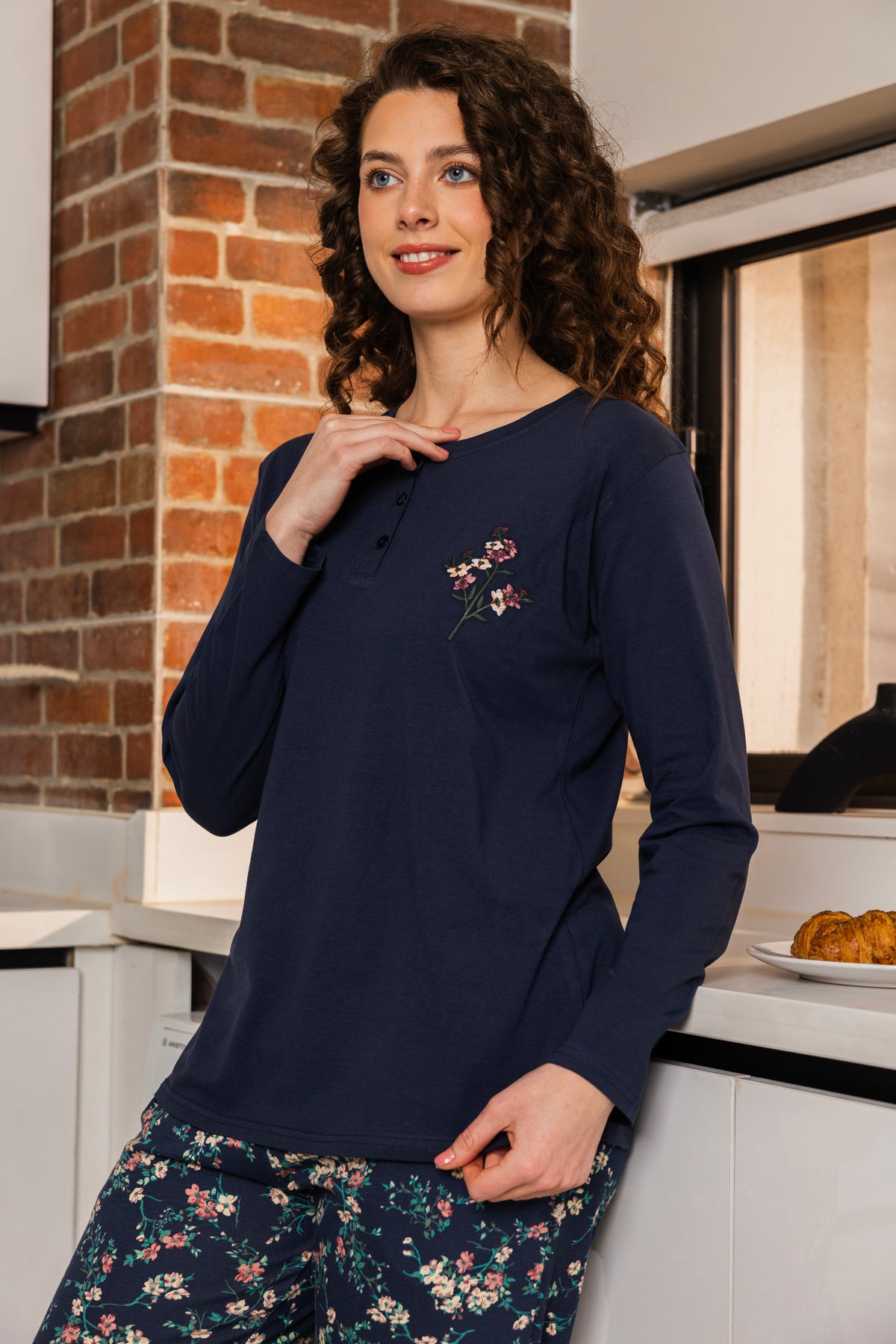 Navy Flower Pajama Set