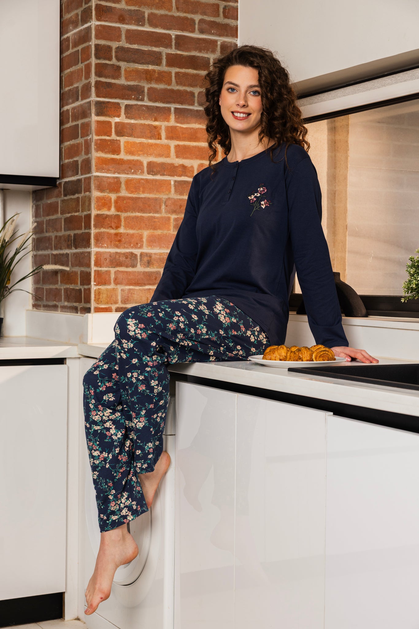 Navy Flower Pajama Set