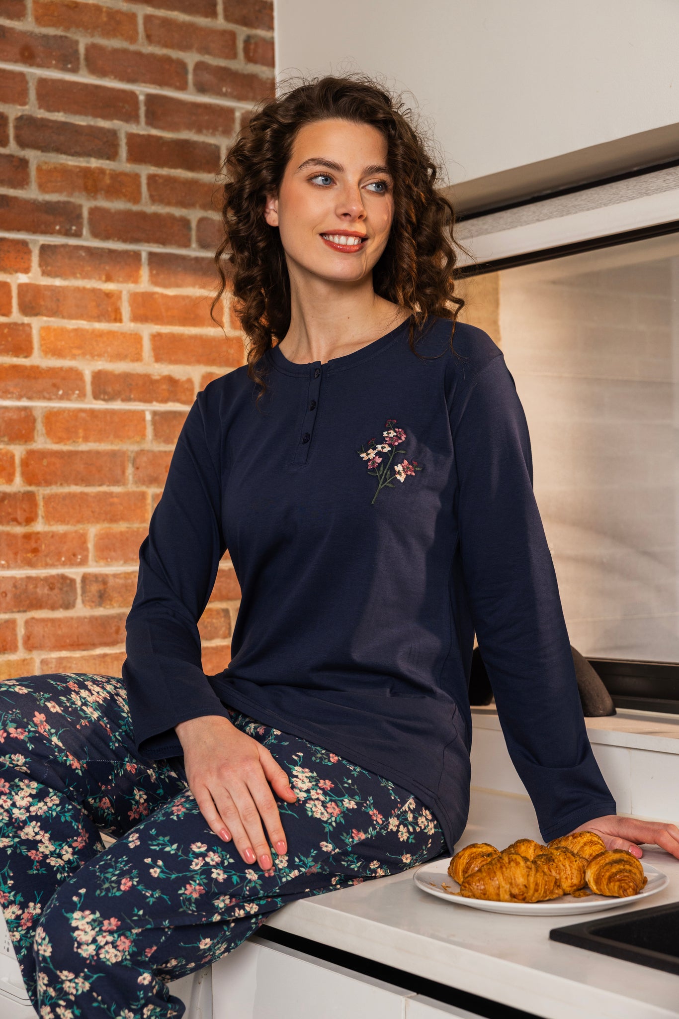 Navy Flower Pajama Set