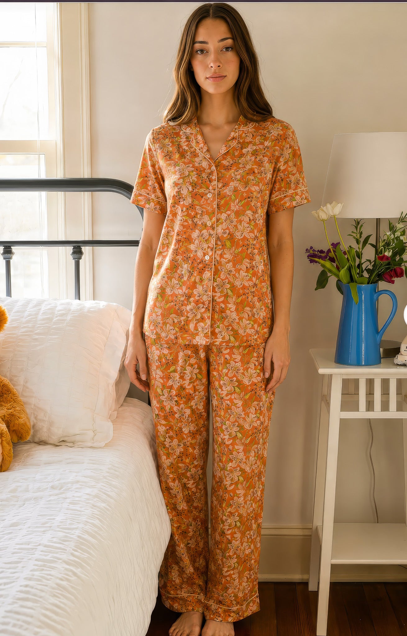 Floral Buttoned Pajama Set