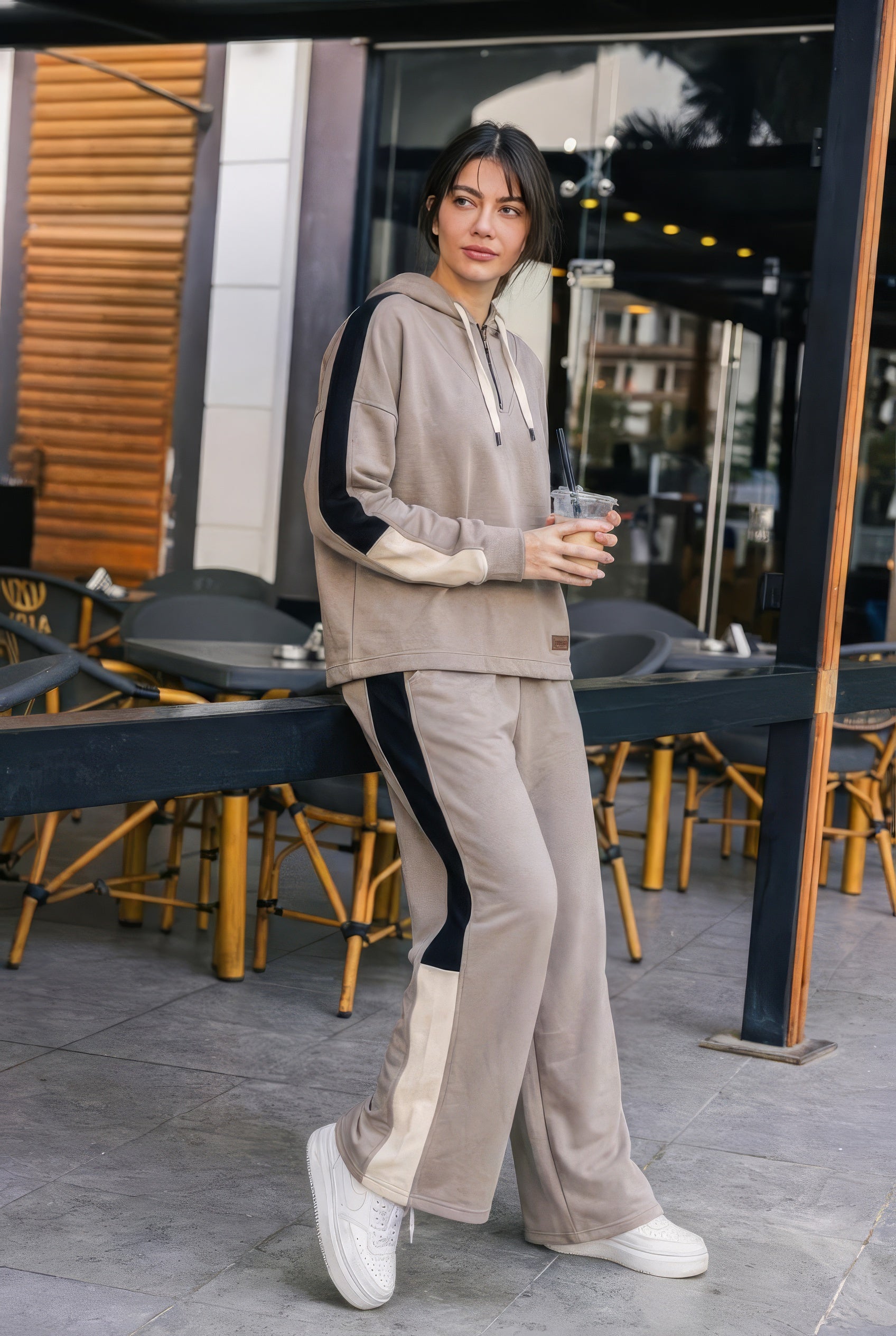 Greige Half-Zip Pajama Set