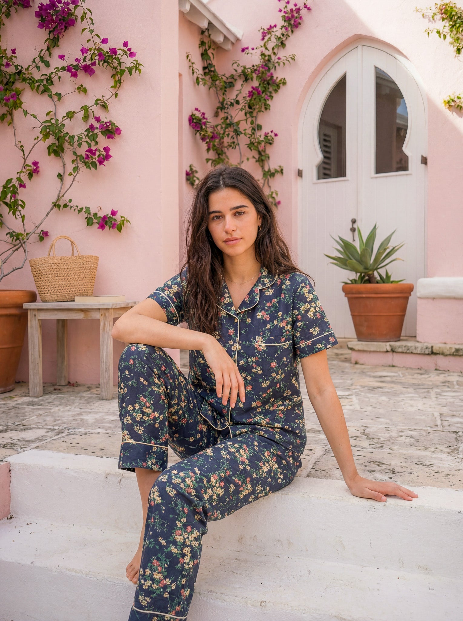 Navy garden pajama set