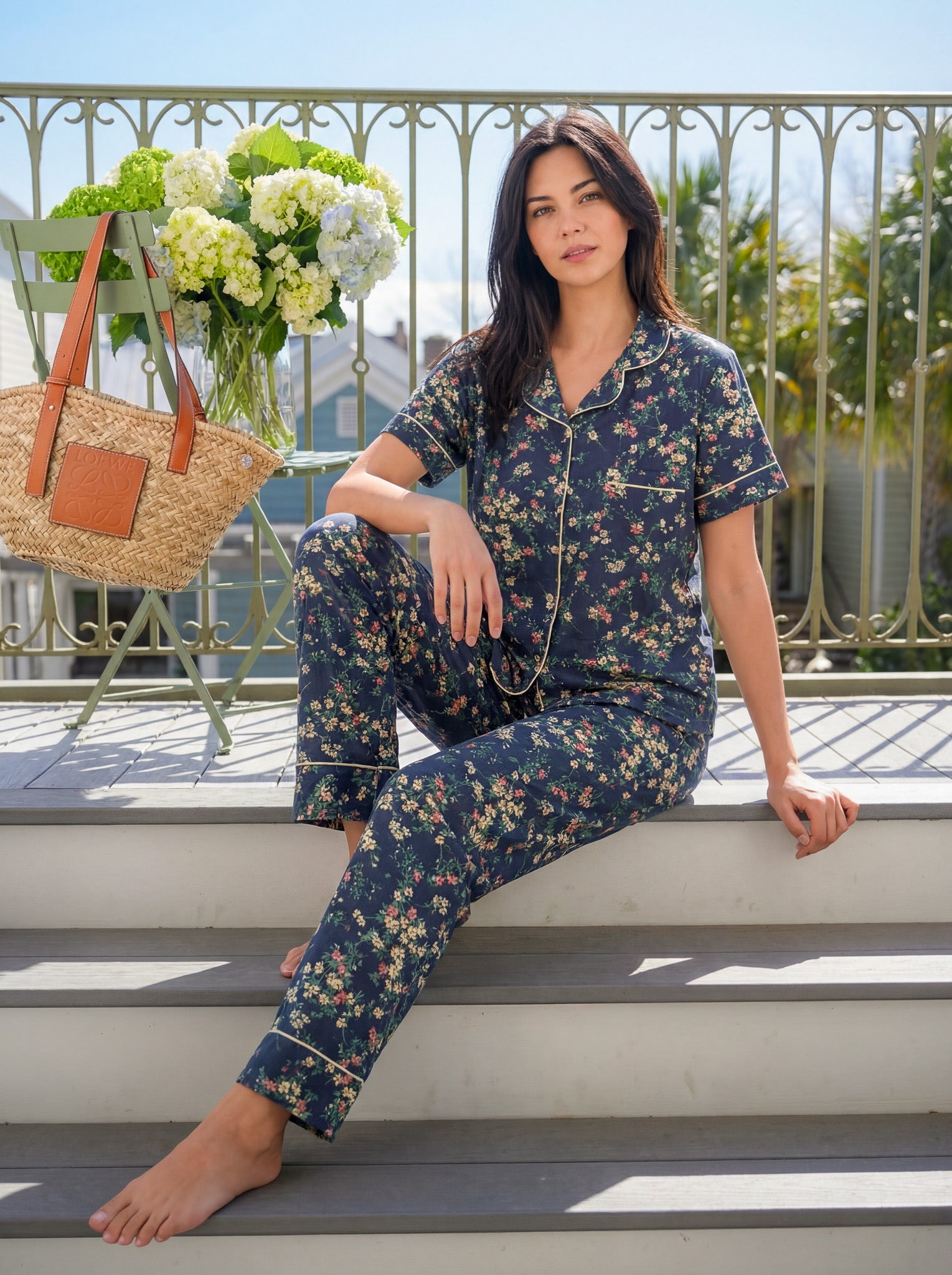 Navy garden pajama set