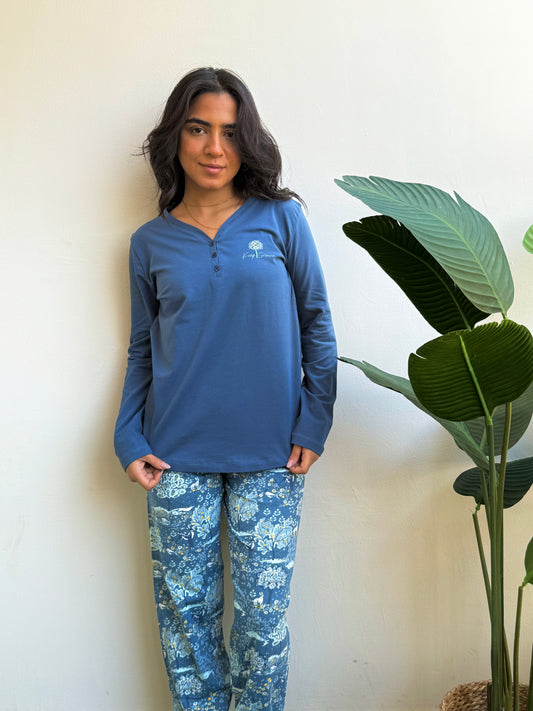 Blue Floral Pajama Set