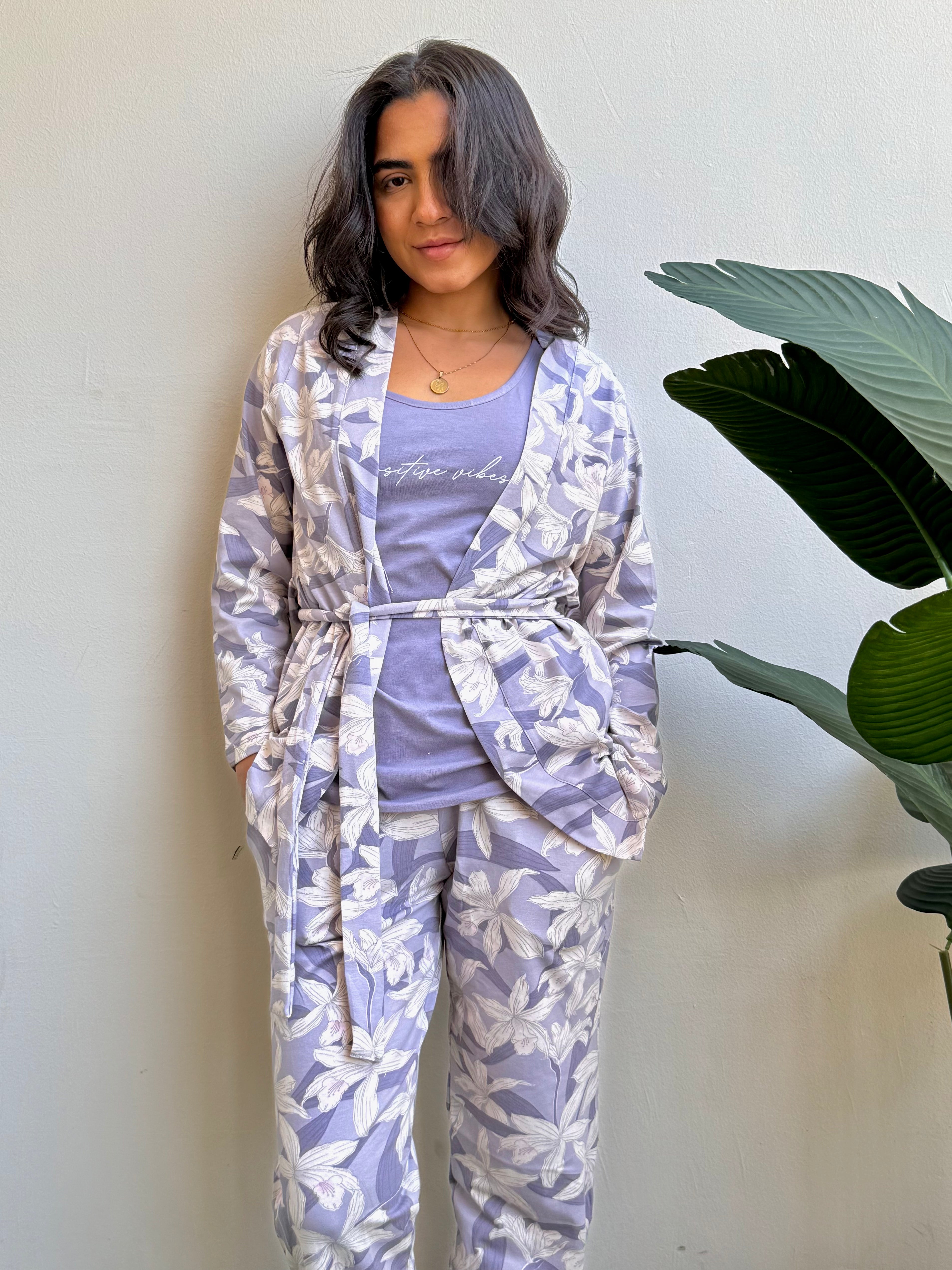 "POSITIVE VIBES" 3Pcs Pajama set