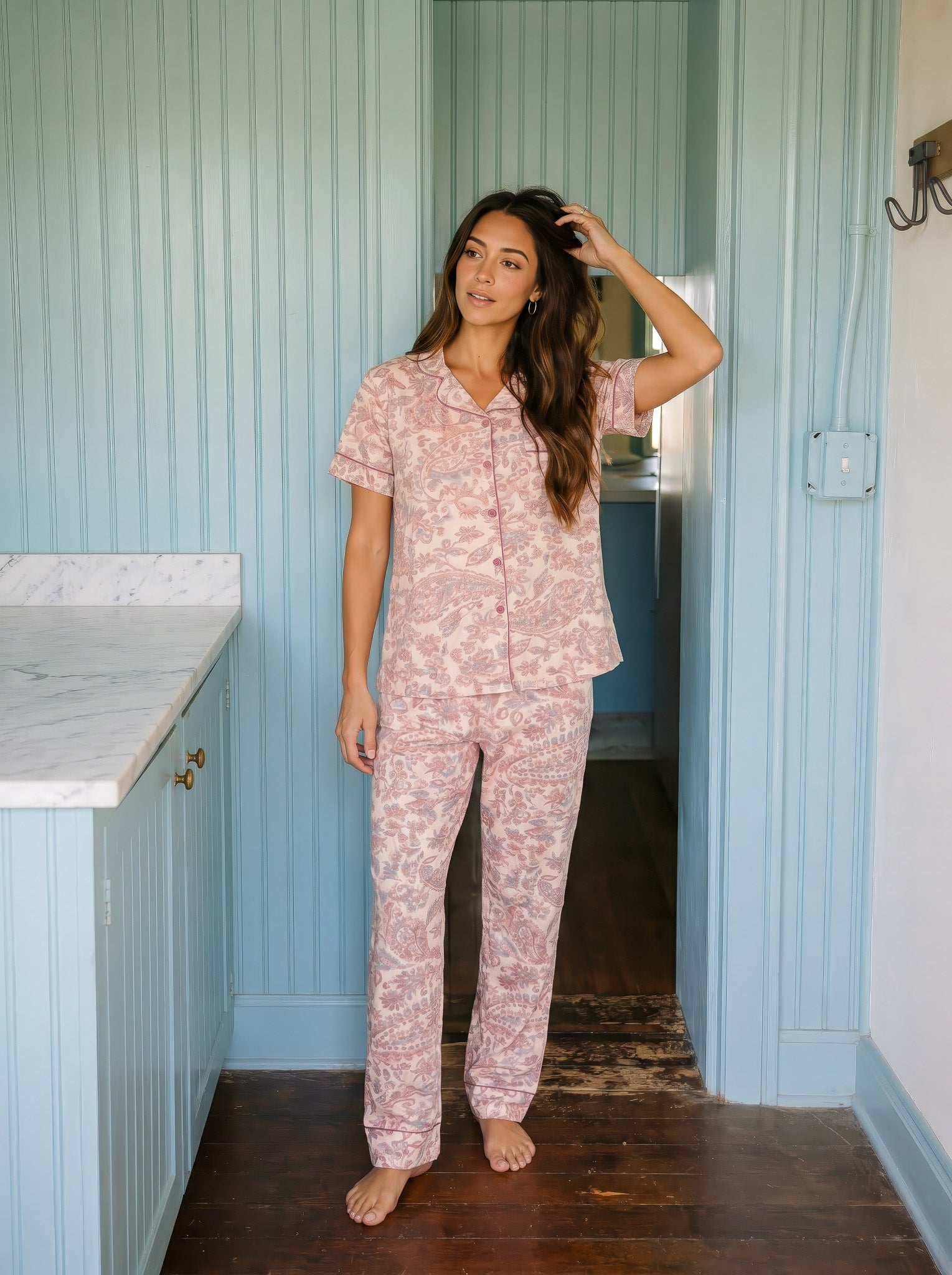 Flowers Buttoned Pajama Set