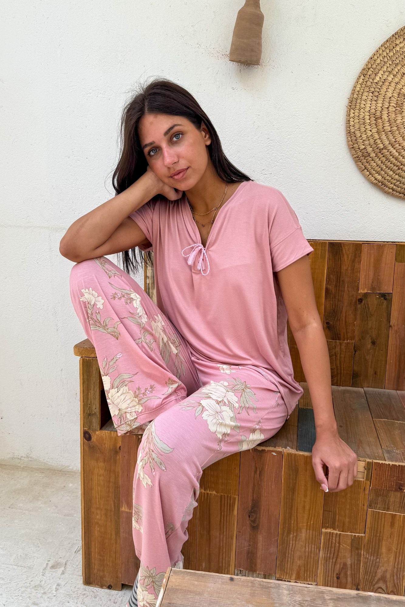 Pajama Set With Floral Pants