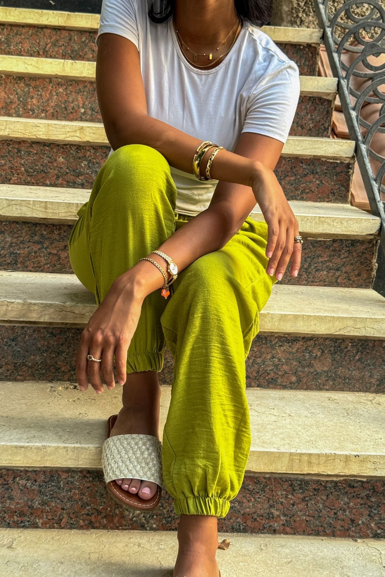 Lemi-Green Elastic Linen Pants