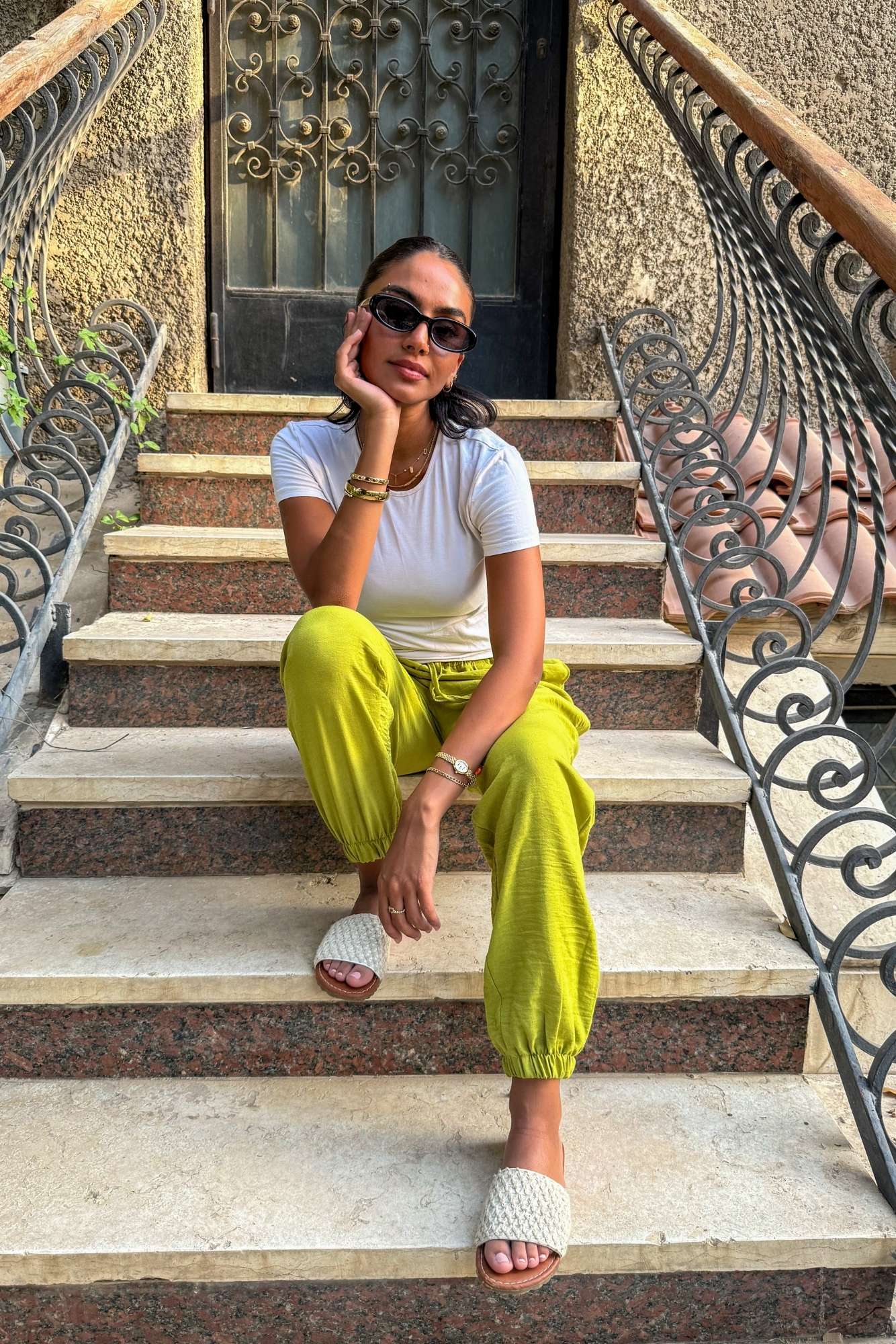 Lemi-Green Elastic Linen Pants