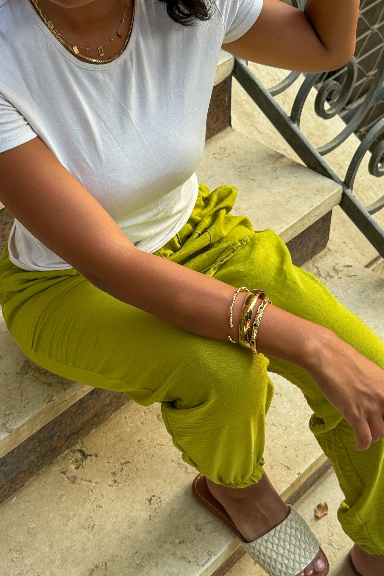 Lemi-Green Elastic Linen Pants