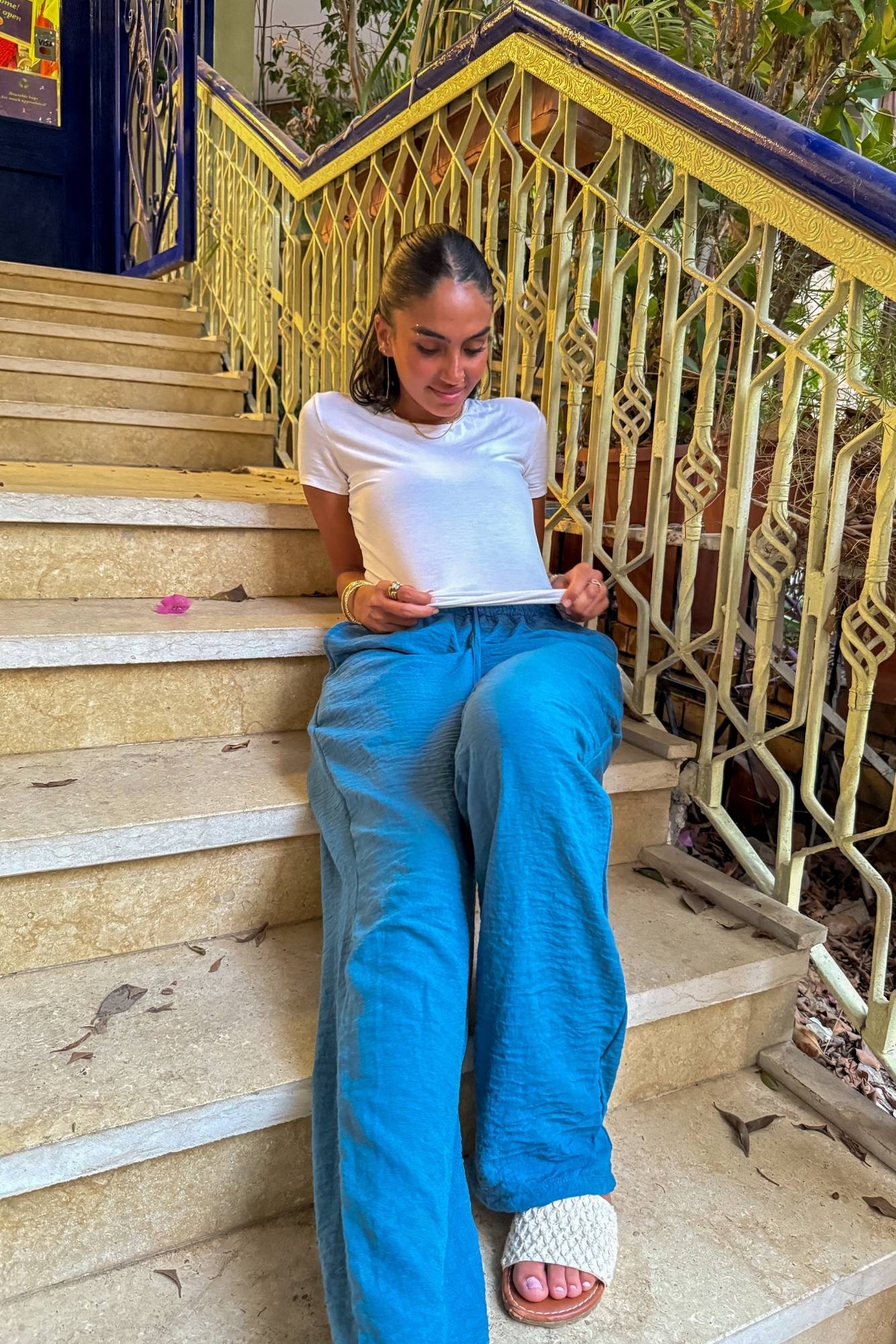 Turquoise  Linen Pants