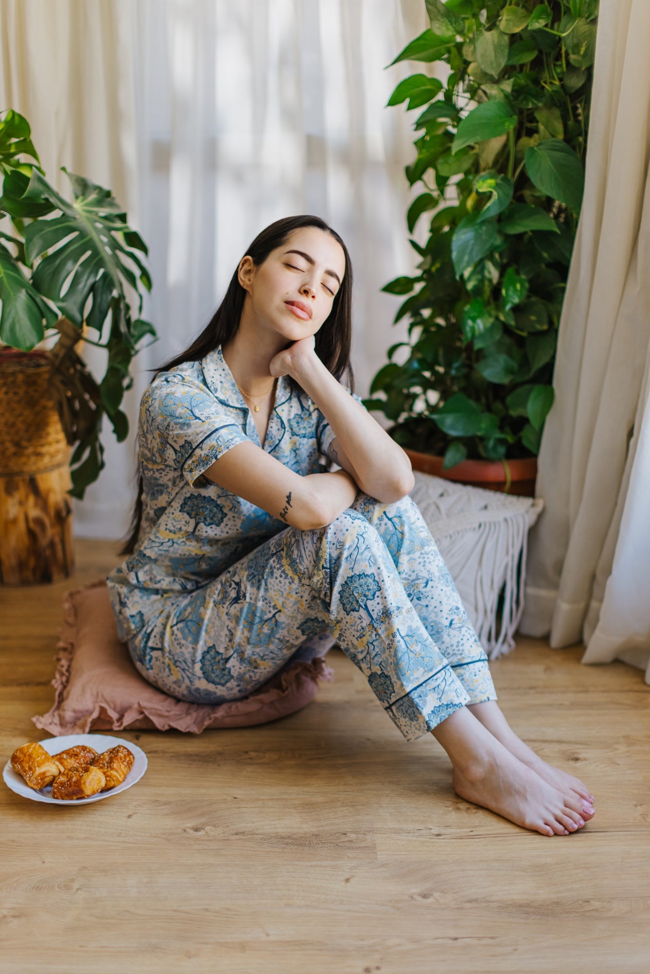Patterned light blue Pajama Set