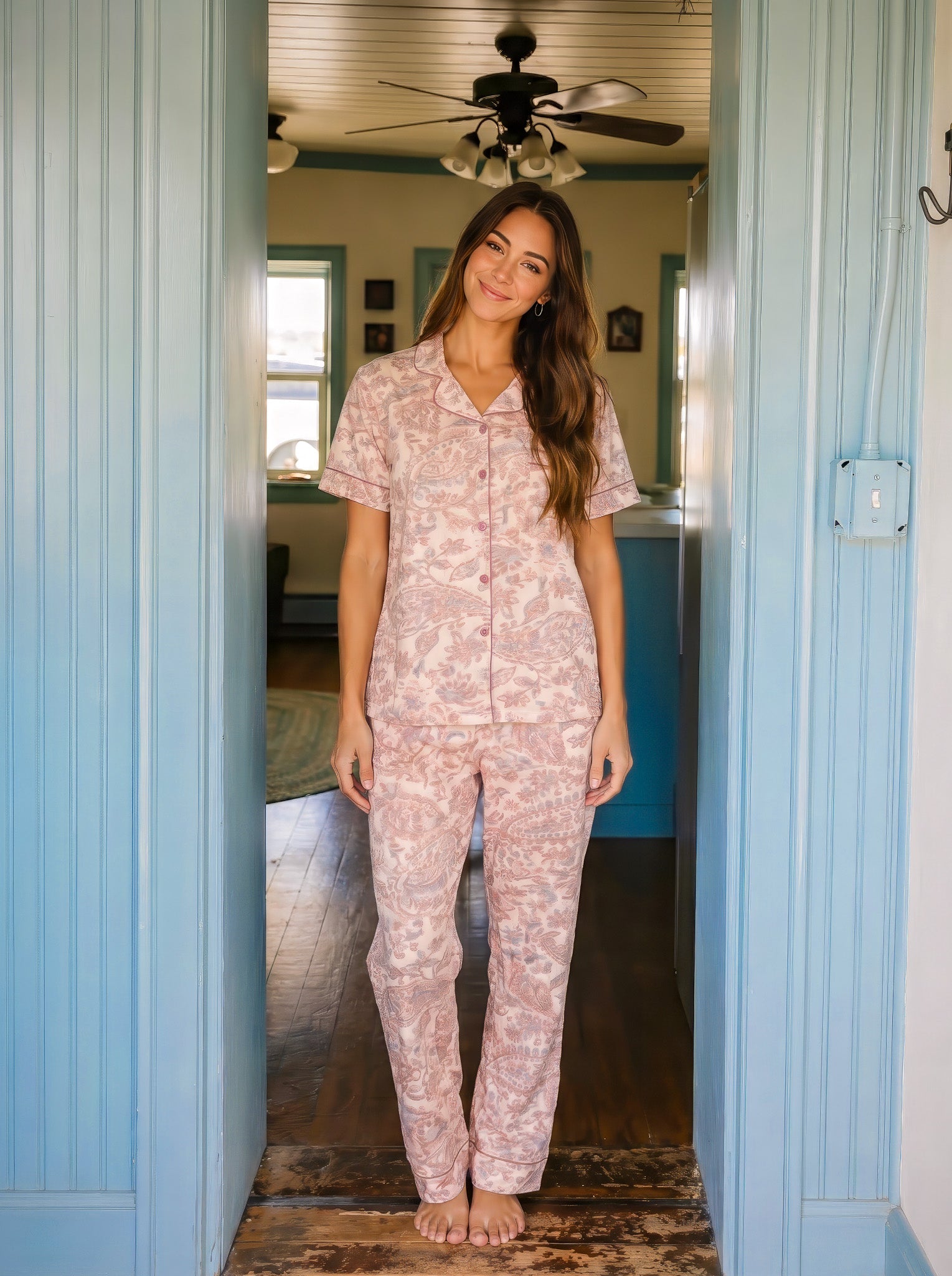 Flowers Buttoned Pajama Set