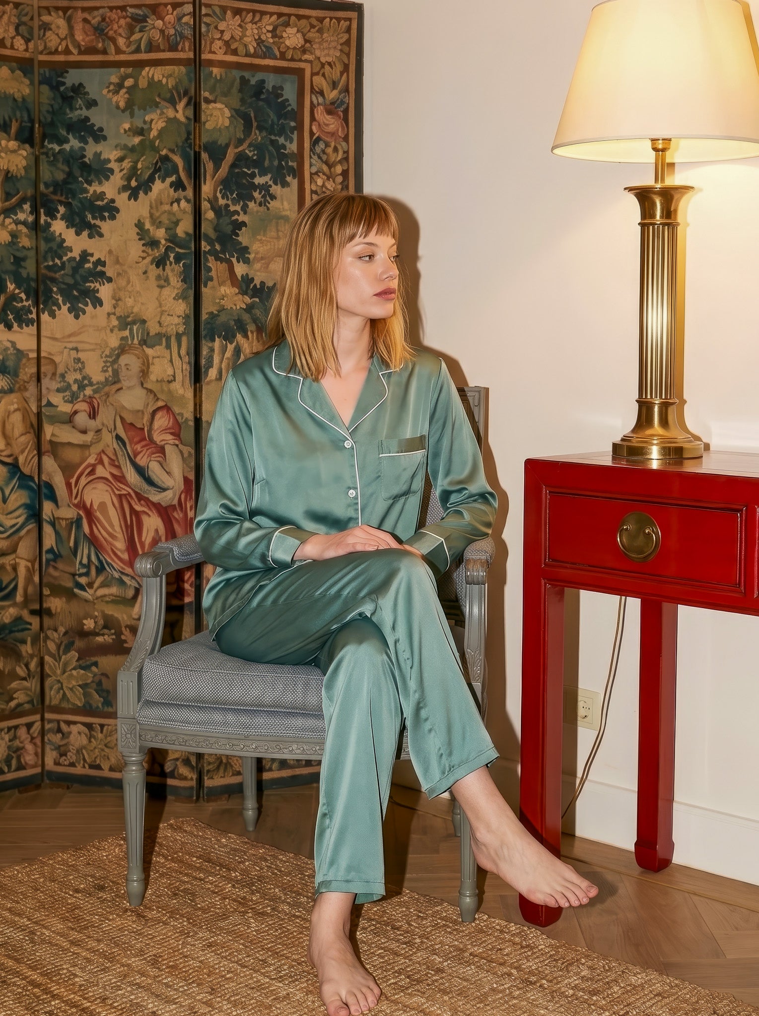 Mint Satin Pajama Set