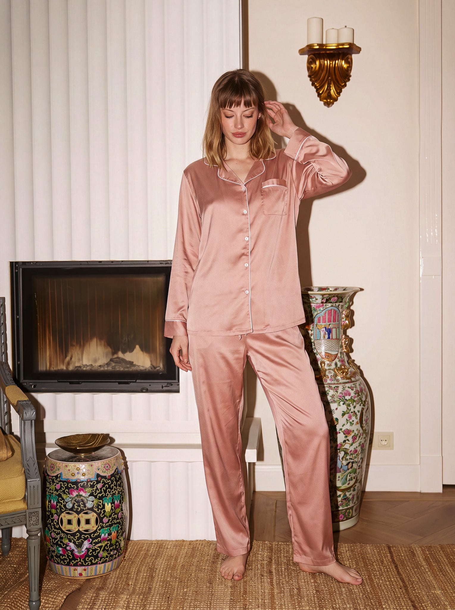 Blush Satin Pajama set