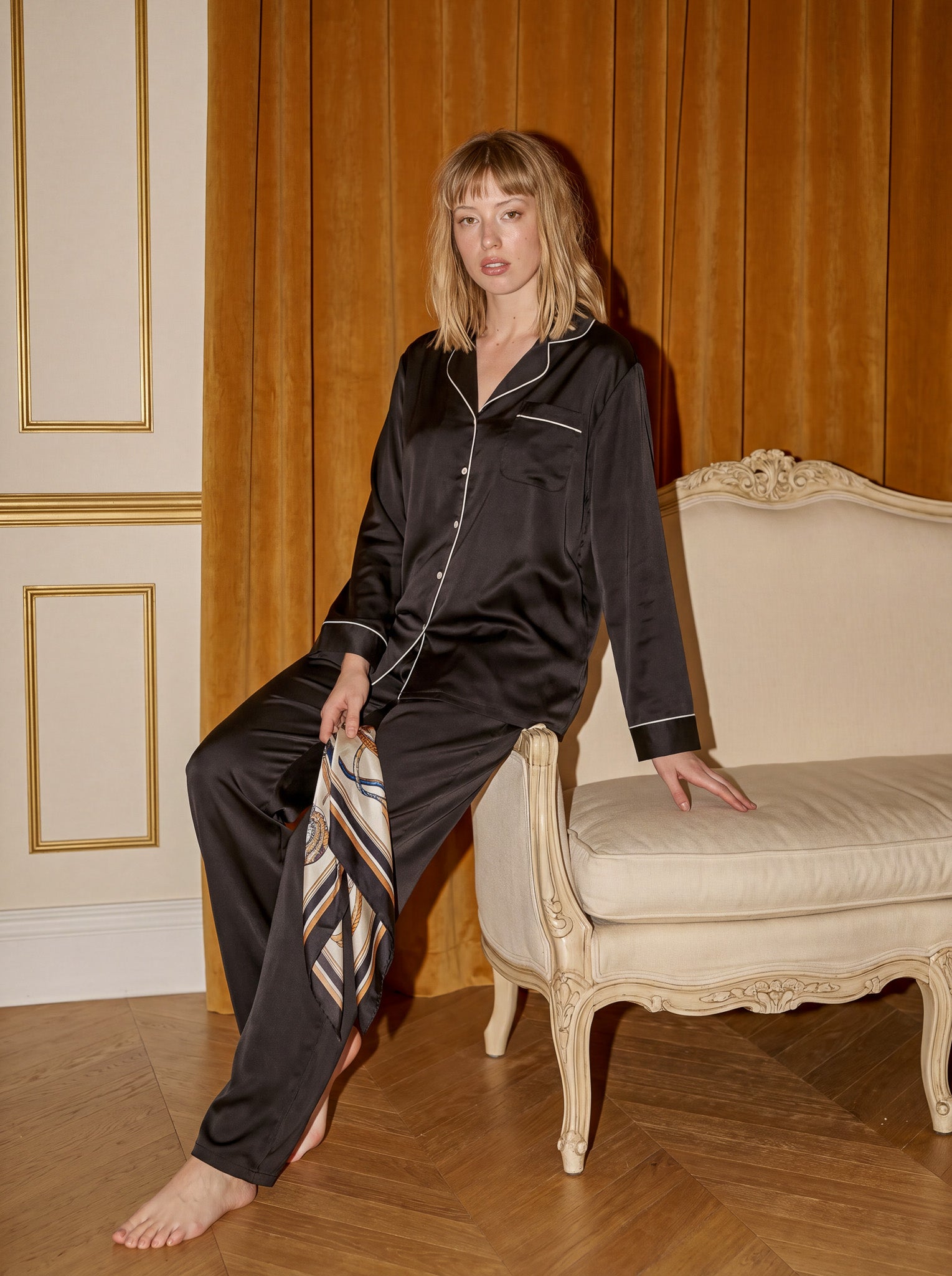 Black Satin Pajama Set