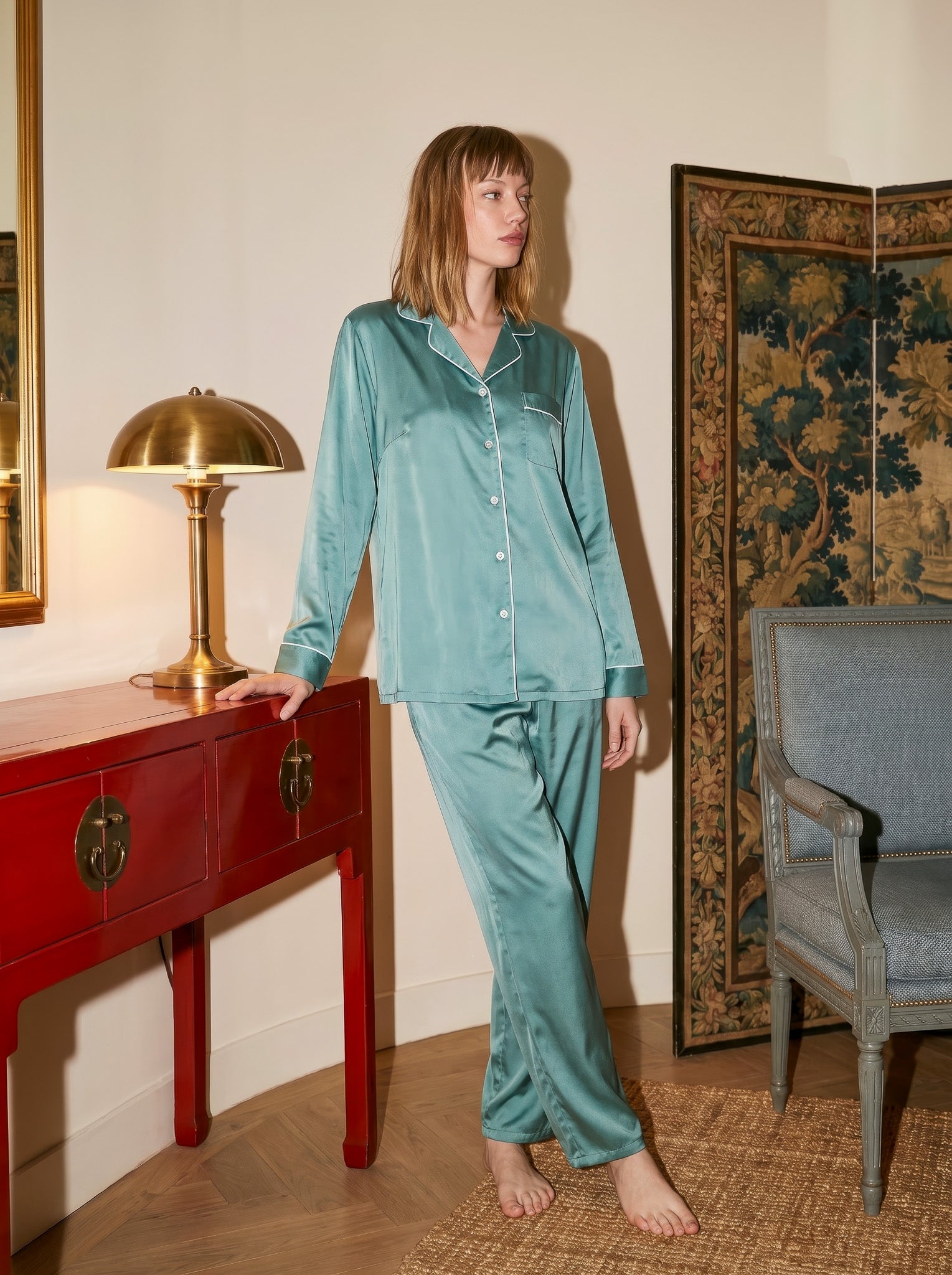 Mint Satin Pajama Set