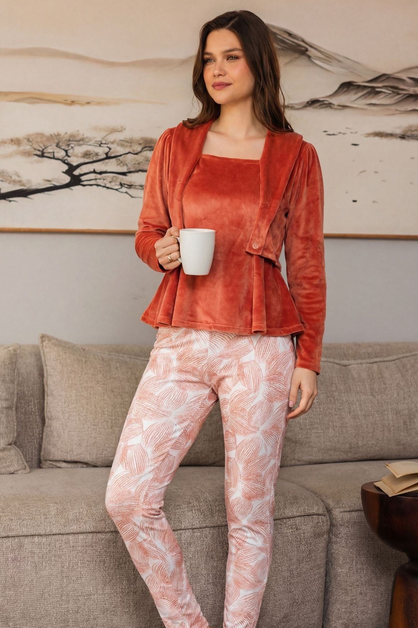 Orange Velvet Pajama Set