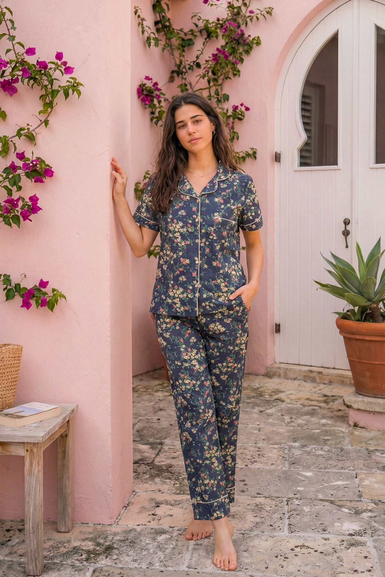 Navy garden pajama set
